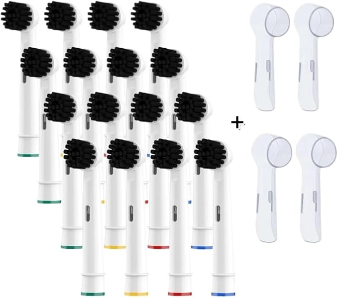 Replacement Toothbrush Heads Compatible For Oral B Compatible For Braun Electric Toothbrushes Black Bamboo-Charcoal Infused Bristles Refills(16 heads and 2 caps)