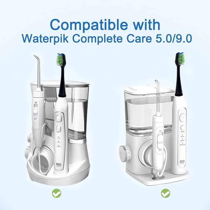 Replacement Toothbrush Heads with Tongue Scraper Compatible with Waterpik Complete Care 5.0 (WP-862 WP-872 WP-877 WP-882 WP-892) and Complete Care 9.0 (CC-01CD012-2) Black4 Count