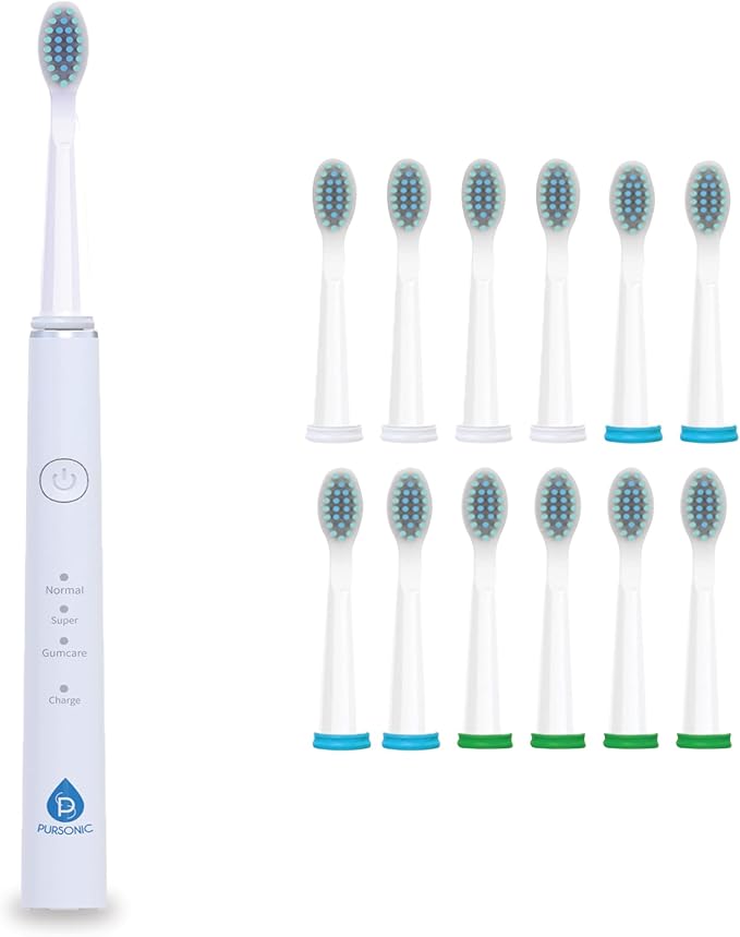 Pursonic Whitening USB Rechargeable Sonic Toothbrush-12 Brush Heads!- 38000 Brush Strokes Per Minute-3 Brushing Modes with 2 Minute Auto Timer (White)