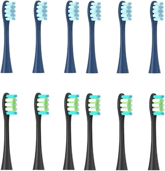 12PCS Replacement Tooth Brush Heads Compatible for X/X PRO/ Z1/ F1/ One/Air 2 /SE Sonic Soft Electric Toothbrush Cleaning(6 Dark Blue 6 Black)