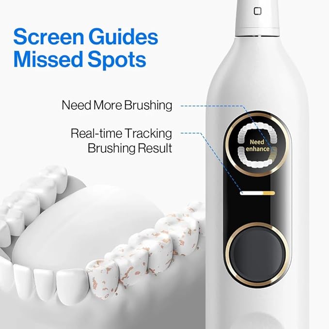 usmile Y10 PRO Rechargeable Electric Toothbrush with Smart Display Missed Spot Detection Pressure Sensor 180-Day Battery Life IPX8 Waterproof Travel-Friendly with 2 Brush Heads