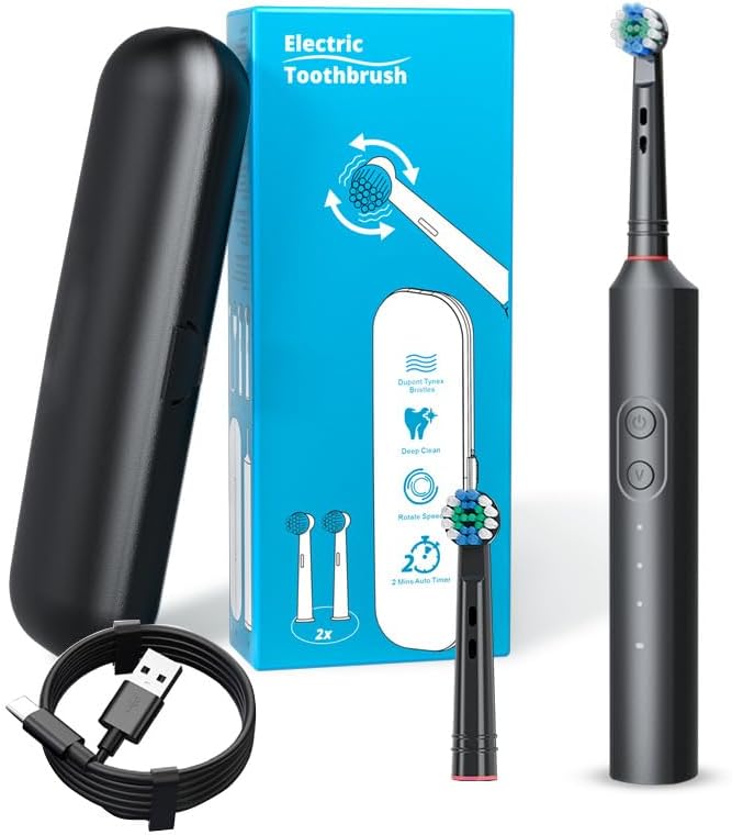 Rotating Electric Toothbrush Fully Waterproof Couples Version (BlackOne Size)