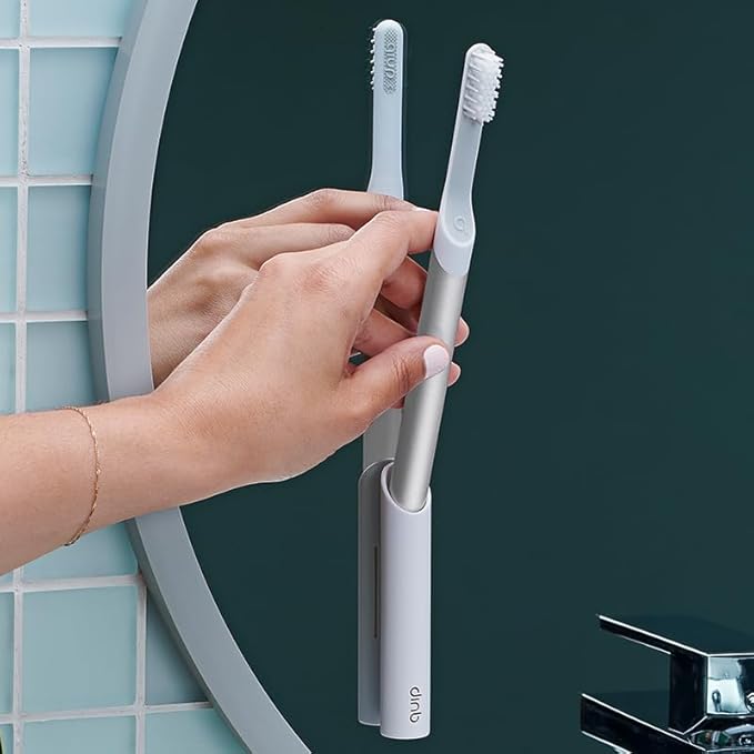 Quip Metal Sonic Electric Toothbrush for Adults - Time Travel &amp Soft Bristles with Travel Case &amp Replacement Brush Head - 3 Month Battery Life Silver