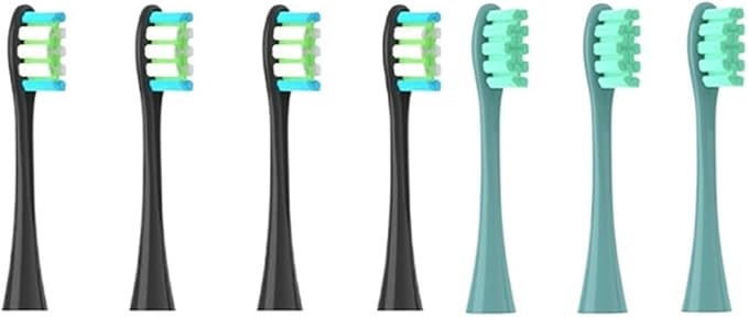 Compatible For OcleanFlow/X/X PRO/ Z1/ F1/ One/Air 2 /SE Brush Heads Soft DuPont Sonic Toothbrush Vacuum Bristle 7pcs Replacement Heads(4Black 3Green)