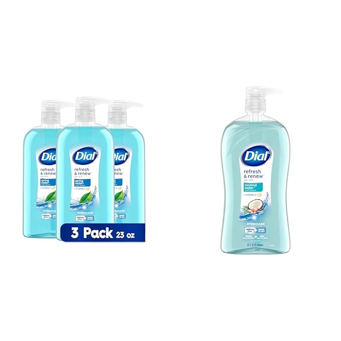 Dial Body Wash Refresh &amp Renew Spring Water 23 fl oz (Pack of 3) + Coconut Water 32 fl oz