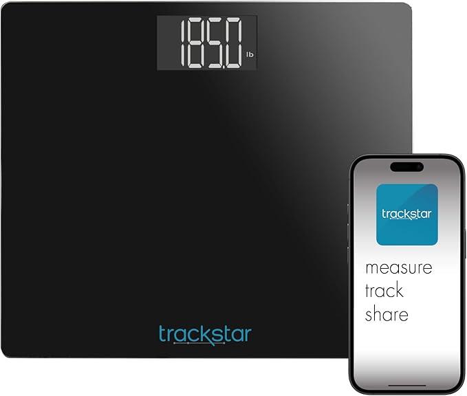 Trackstar Wide-Platform Black Digital Weight Scale | 550 lb Weight Capacity | Trackstar Monitoring App | Bluetooth iOS &amp Android Compatible | Measure Track and Share Results