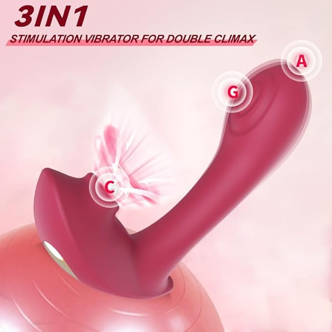 Dual Stimulation Adult for Women 10 Frequency Thrusting Stimulation Modes with Strong Suction Cup for Hands Free Play Automatic Electric Machine Tool for Women Pleasure (Red)