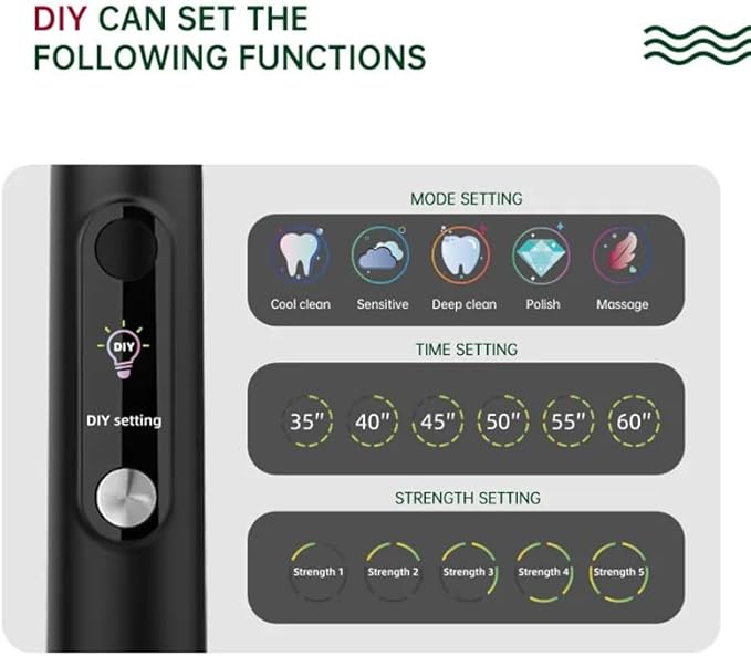 NB-1 LCD Screen Electirc Toothbrush5 Modes 5 intensities &amp DIY ModeRechargeable Sonic Electric Power Toothbrush for AdultBlack