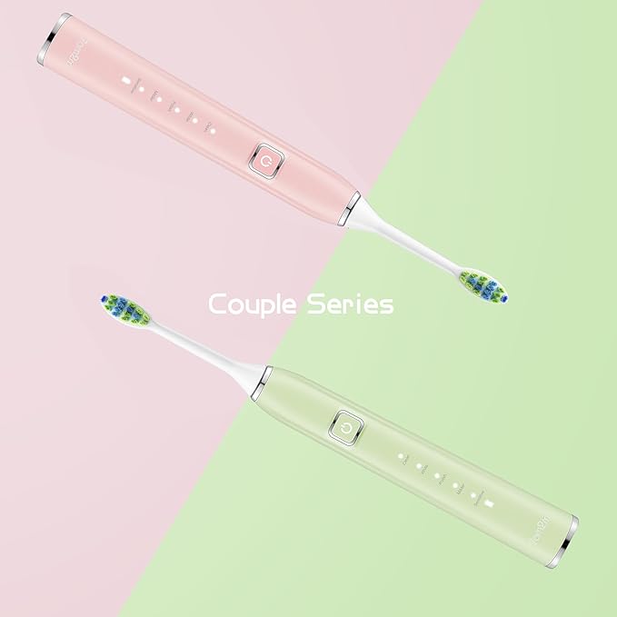 7AM2M Electric Toothbrush 2 Pack Set for Kids and Adults 12 Brush Heads5 Adjustable Modes Built-in 2-Minute Smart Timer Wireless Fast Charge for 60 DaysIPX7Waterproof SonicToothbrush(Green+Pink)