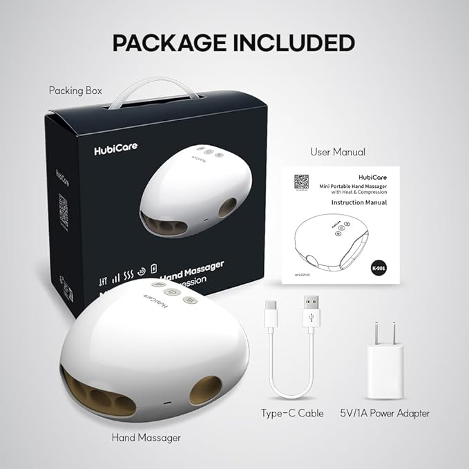 HuBDIC HubiCare Portable Hand Massager with Individual Finger Massage Cordless Heat &amp Compression for Finger Numbness &amp Arthritis Relief Compact Travel &amp Gift Design for Love Ones