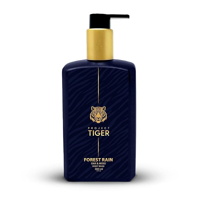 TIGER Forest Rain Body Wash For Men | 300Ml (10 Oz) | Oak &amp Moss Designer Fragrance | Salicylic Acid 1% Niacinamide 1% Hyaluronic Acid 2% | Sls &amp Paraben-Free | All Skin Types