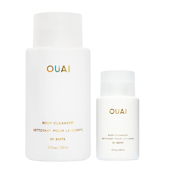 OUAI St. Barts Body Cleanser Bundle - Foaming Body Wash with Jojoba Oil &amp Rosehip Oil to Hydrate Balance &amp Soften Skin - Paraben Phthalate &amp Sulfate Free Skin Care Products (2 Count 3 O
