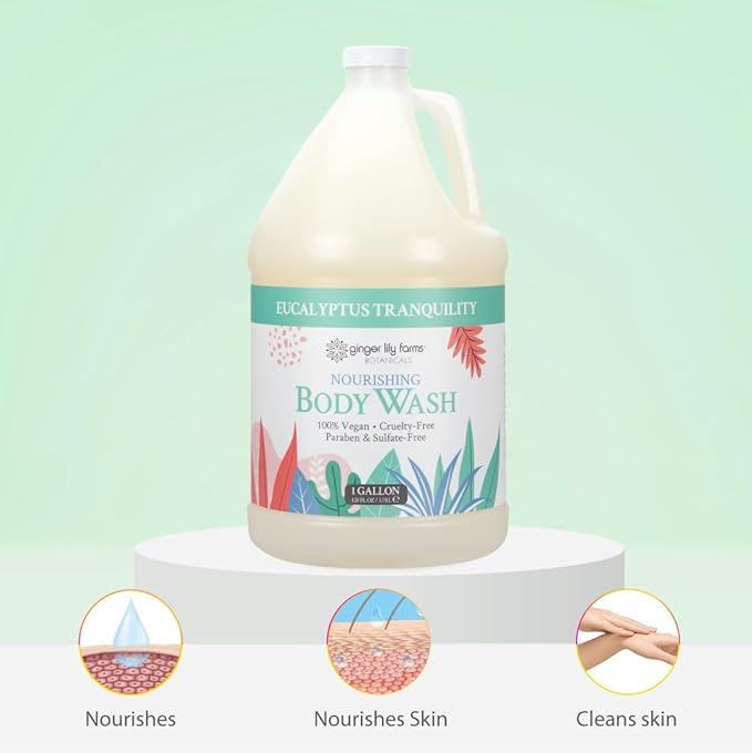 Ginger Lily Farms Botanicals Nourishing Body Wash Eucalyptus Tranquility 100% Vegan &amp Cruelty-Free 1 Gallon (Pack of 4)
