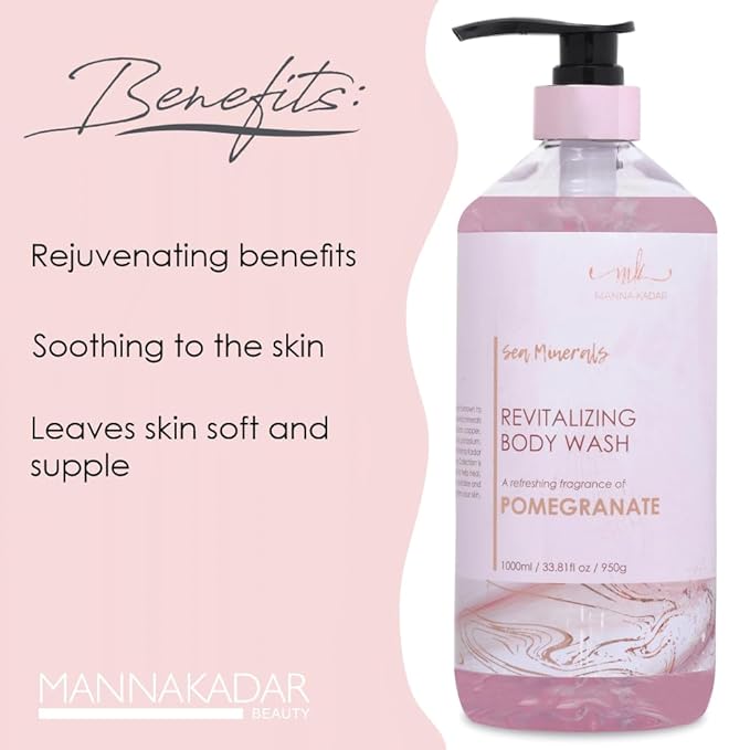 Manna Kadar Beauty Dead Sea Minerals Revitalizing Body Wash Pomegranate - Clean Soothe Revitalizes Rejuvenates Skin Hydrates Shower Gel