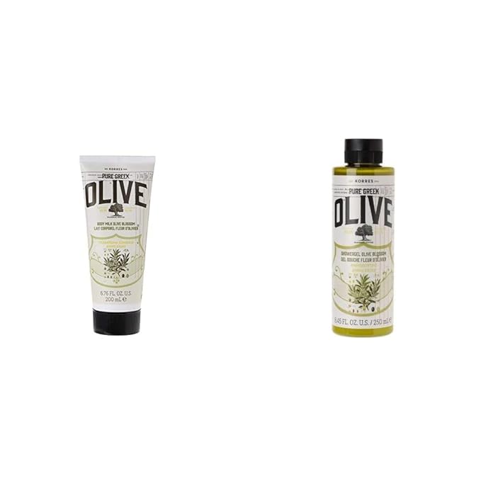 KORRES Greek Olive Blossom Hydrating Body Duo includes Body Cream 6.76 fl oz and Shower Gel 8.45 fl oz in Olive Blossom scent 2 Piece Set