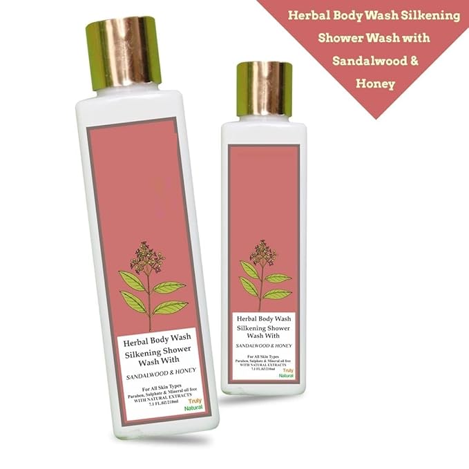 NS Organic Herbal Body Wash Sandalwood and Honey Skin Bath Refreshing 100% Natural Paraben Free for Natural Glowing Skin (Pack of 1 210ML)