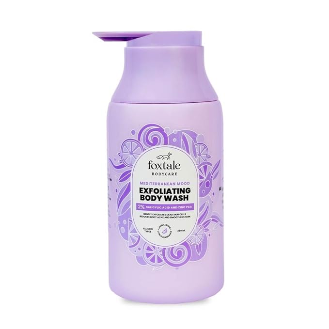 Foxtale# ..2% Salicylic Acid Exfoliating Body Wash with Zinc PCA | Reduces Body Acne Straw-berry Skin &amp Ingrown Hair | Texture in 28 Days | Body Wash for Men &amp Women | Shower Gel | 250 ml
