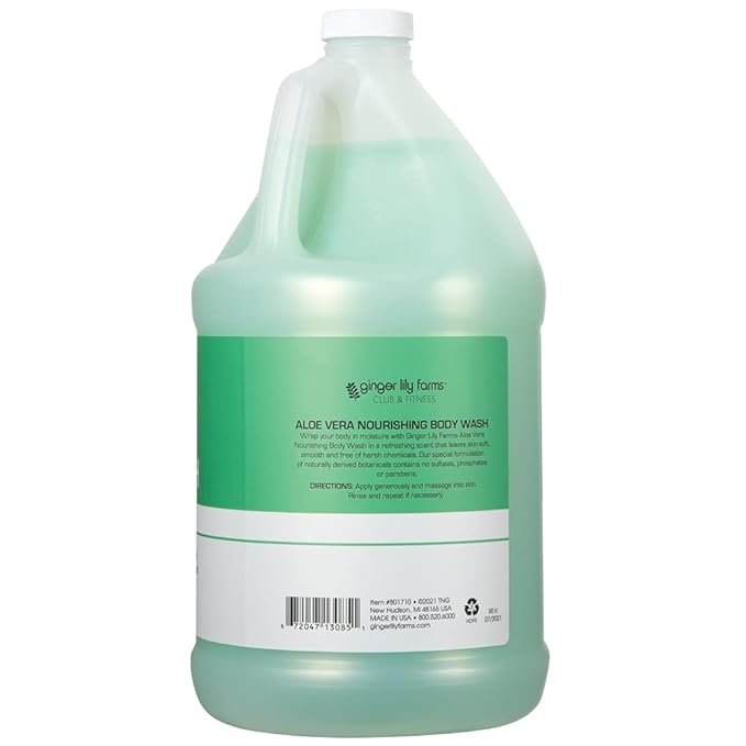 Ginger Lily Farms Club &amp Fitness Nourishing Body Wash 100% Vegan &amp Cruelty-Free Bath &amp Shower Gel for Men and Women Aloe Vera Scent 1 Gallon (128 fl. oz.) Refill