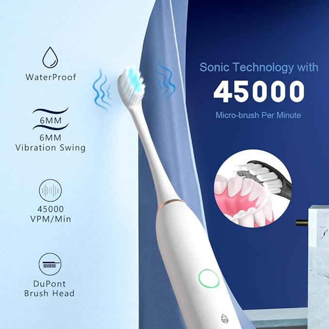 2 Pack Rechargeable Electric Toothbrushes for Adults and Kids Whitening Tooth Brush with 8 Brush Heads 6 Cleaning Modes and Smart Timer Waterproof Cleaning Toothbrushes Set