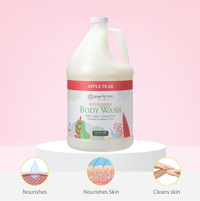 Ginger Lily Farms Botanicals Nourishing Body Wash 100% Vegan &amp Cruelty-Free Apple Pear Scent 1 Gallon (Pack of 4)
