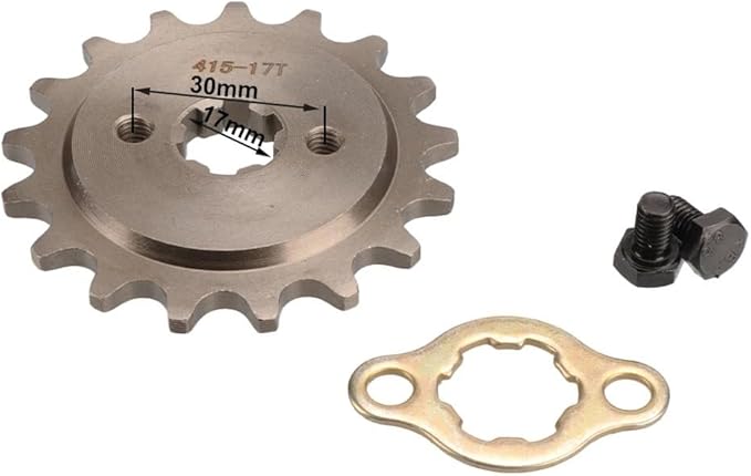 Fit For 415# 17MM Tooth NO. 14T 15T 16T 17T Item Diameter : 1.7cm Item Weight : 0.16kg Item Height : 1cm Item Width : 10cm Item Length : 10cm Replacement parts(14T)