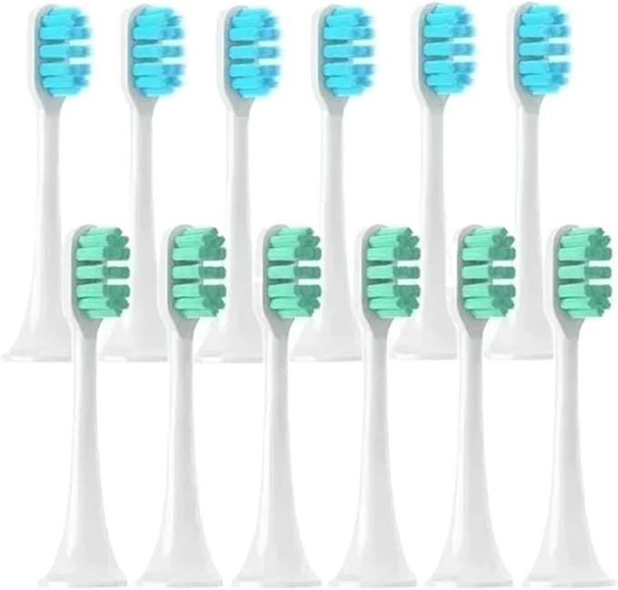 12PCS Mixed Color Replacement Brush HeadsCompatible for T300/T500/T700 Tooth Bristle Caps Vacuum Package Nozzles(6Blue 6Green)