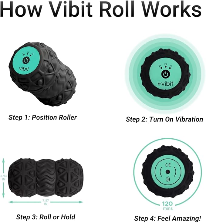 Vibit - Vibrating Massager for Plantar Fasciitis Pain Relief and Sciatica Foot and Body Portable Massage Roller Deep Tissue Pain Relief from Feet to Neck Electric 3 Vibration Levels (Green)