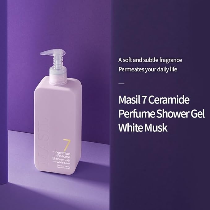MASIL 7 Ceramide Perfume Shower Gel for Sensitive Skin Moisturizing Body Wash for Women Aroma Liquid Soap with 15 Natural Extracts Korean Skincare Bath &amp Home Spa (1 White Musk)