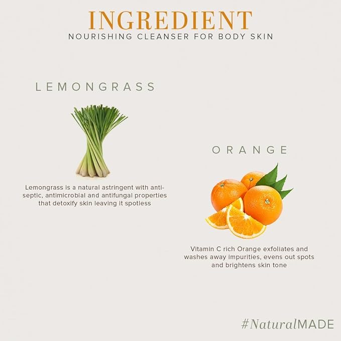 Khadi Natural Herbal Orange &amp Lemongrass Body Wash| Cleanses and Revives Skin|Shower Gel to Regulate oil production| Keeps skin blemish free|Suitable for All Skin Types| 210ml
