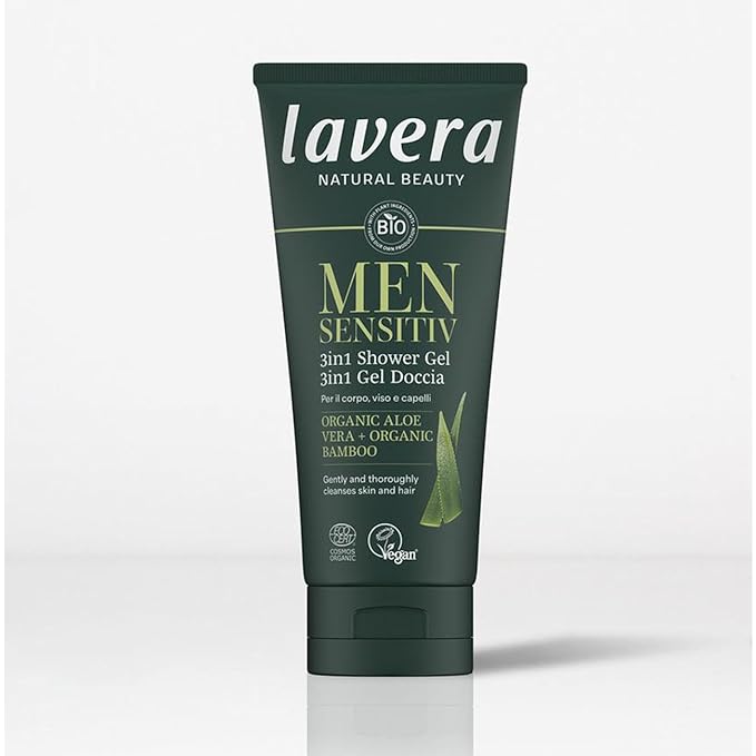 lavera Men sensitiv 3in1 Shower Gel - refreshing &amp revitalising - for sensitive skin - organic bamboo &amp organic aloe vera - vegan - natural cosmetics - 200 ml