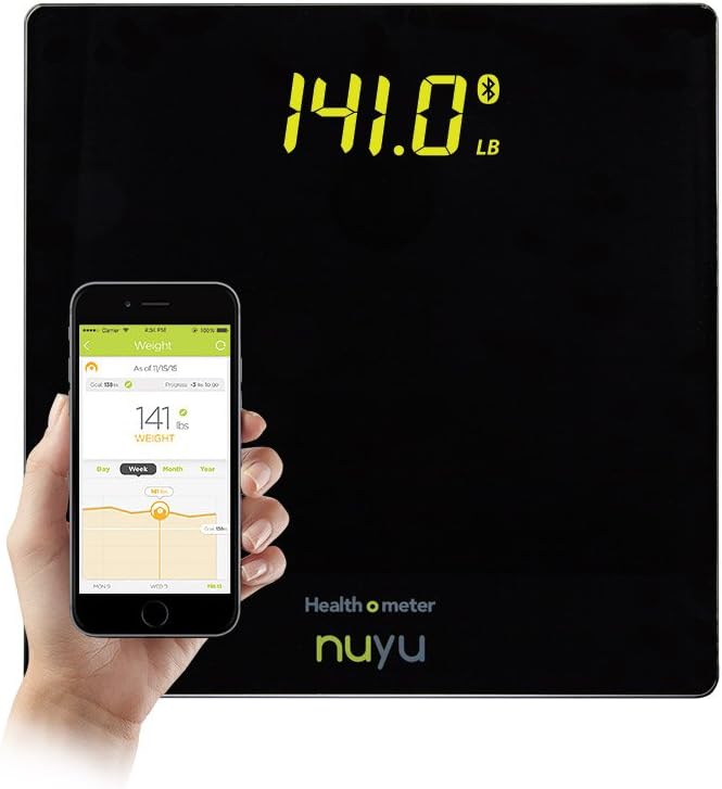 Health o meter nuyu Wireless Connected Scale with Auto Pairing BMI Tracking and Disappearing LED Screen Black