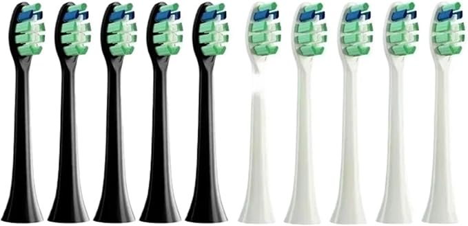 10PCS Replacement Brush Heads Compatible for HX6930 HX6064 Sonic Electric Toothbrush Vacuum Soft Bristle Nozzles(5Black5White)