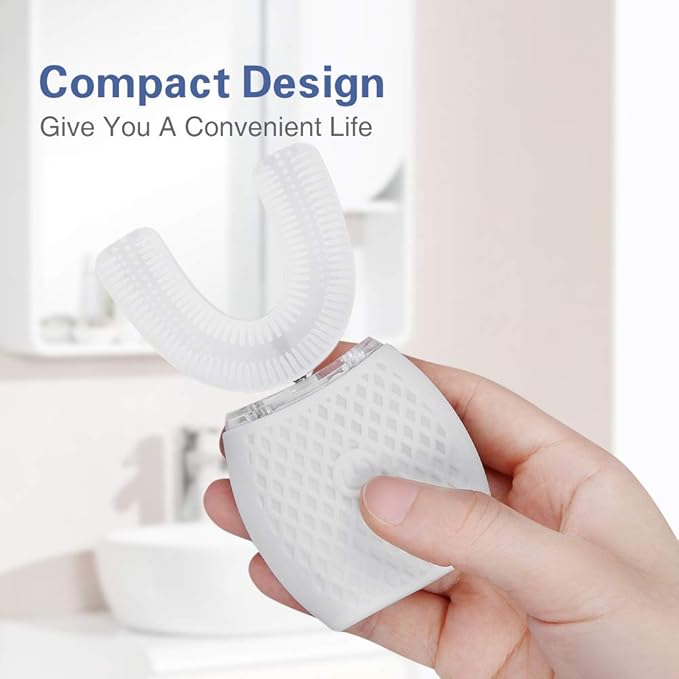 Ultrasonic Automatic Toothbrush Ultrasonic U-Shaped Toothbrushes for Adult 360° Mouth Cleaning Electric ToothBrush with Automatic Timer Wireless Charging Teethbrush Kit for Travel Or Home (White)