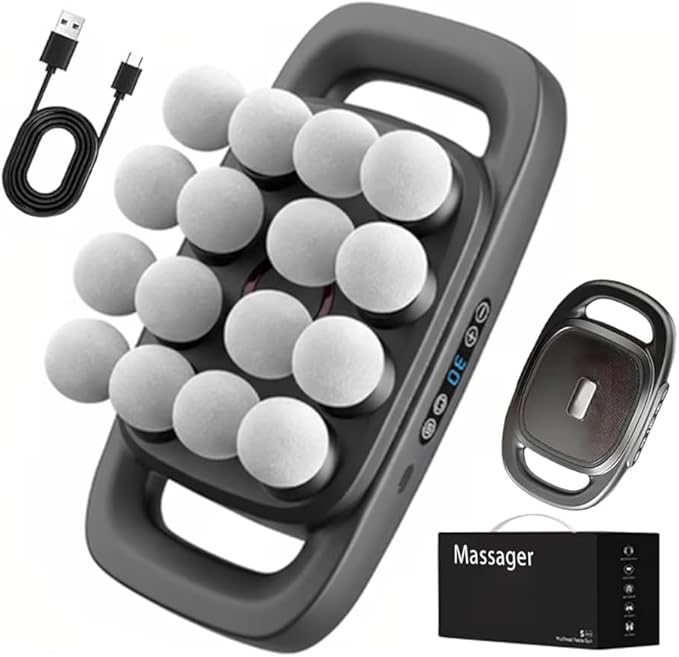 Msg - 16 Heads Deep Tissue Percussion Massager Anti Fatigue Device Red Light Quiet Therapy - Muscle Massage Gun for Back Shoulders Legs and Body Muscle Pain Relief