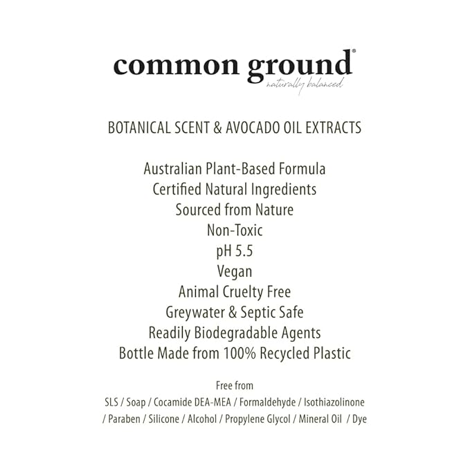 COMMON GROUND Body Wash &amp 3 Hand Wash Bundle (5 Items) Paraben &amp Cruelty Free Organic Vegan Plant-Based Botanical Scent &amp Avocado Oil Extracts Men Women Sensitive All Skin Types