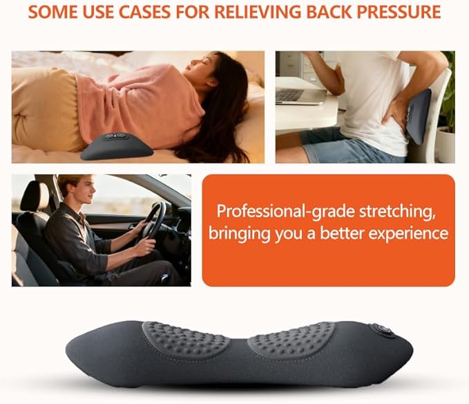 Smooth Spine Triple Fusion Back Massager for Sciatica Pain Relief 3-in-1 Lumbar Traction Device with Heat and Vibration Lower Back Stretcher for Office Chair &amp Car Support