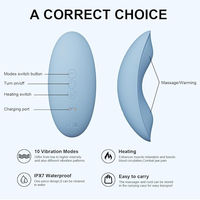 TMJ Relief Products Jaw TMJ Relief Massager Ergonomic TMJ Massage Tool - Gentle Vibrations and Heat for Pain Relief Tension and Stiffness