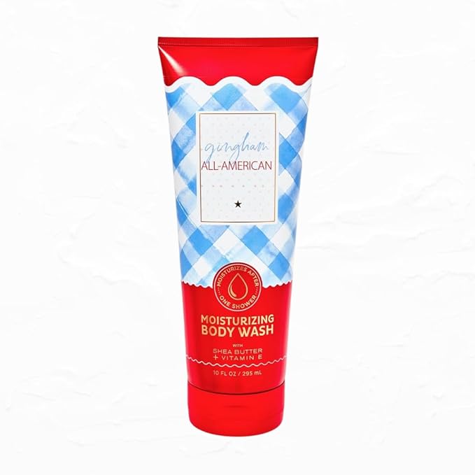 Bath &amp Body Gingham All-American Moisturizing Body Wash with Vitamin E Aloe Coconut Oil Shea &amp Cocoa Butter | 10 fl oz / 295 mL (Packaging Design Styles May Vary)