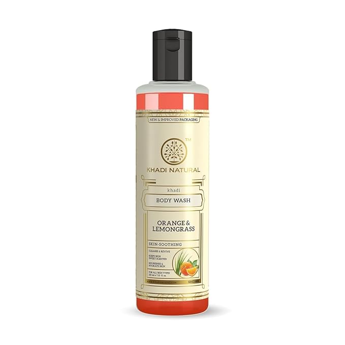 Khadi Natural Herbal Orange &amp Lemongrass Body Wash| Cleanses and Revives Skin|Shower Gel to Regulate oil production| Keeps skin blemish free|Suitable for All Skin Types| 210ml
