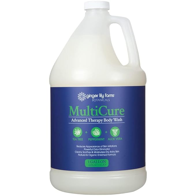 Ginger Lily Farms Botanicals MultiCure Advanced Therapy Body Wash with Tea Tree Oil Peppermint and Aloe Vera 100% Vegan &amp Cruelty-Free 1 Gallon (Pack of 4)