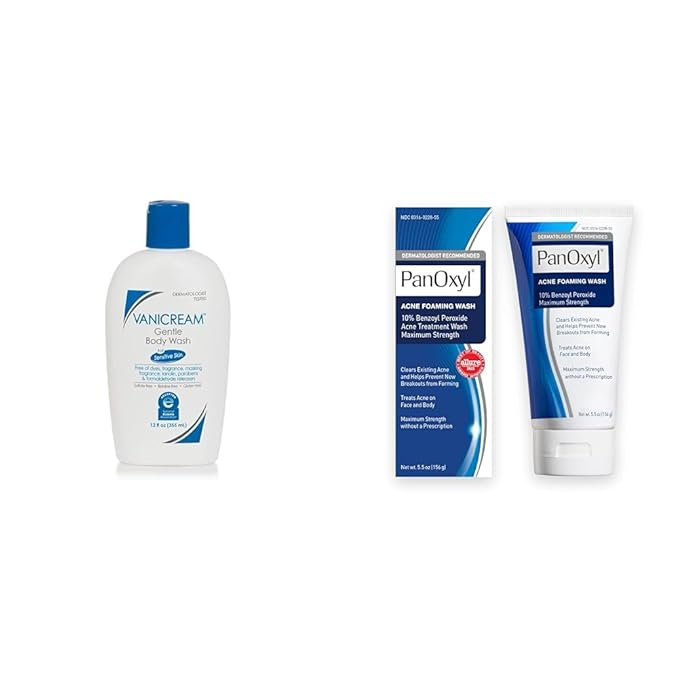 Vanicream Gentle Body Wash and PanOxyl 10% Benzoyl Peroxide Acne Foaming Face Wash Bundle