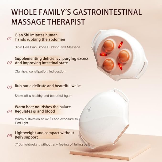 Bianstone Abdominal Massager Electric Abdominal Cellulite Massager 3 Massage and Red Light Hot Compress Adjustable Forward and Reverse Kneading for Indigestion Gas Constipation