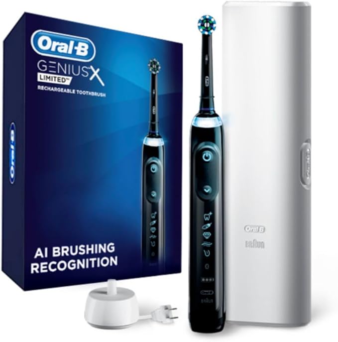 Oral-B Genius X Limited Rechargeable Electric Toothbrush with 1 Replacement Brush Head Travel Case Midnight Black