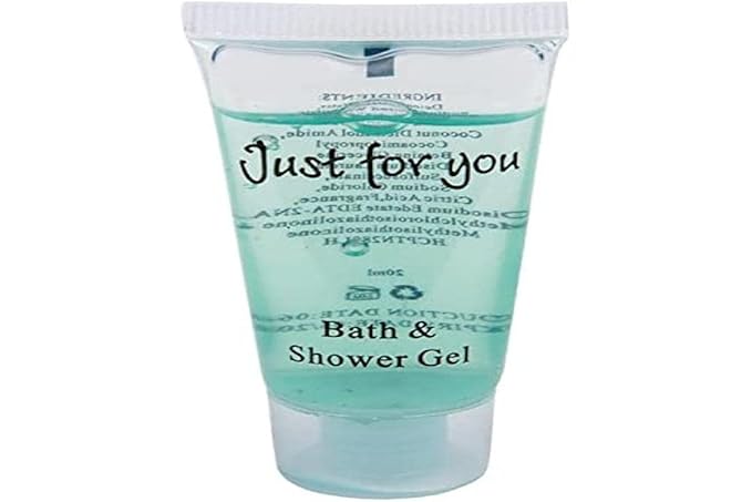 Travel Toiletries - Just for You Bath and Shower Gel 20ml (Pack of 100) REACH Compliant Hotel Shower Gels Pleasant Fragrance Hotel or Home Use Dimensions 79(H) x 39(W) x 22(D) mm | GF949