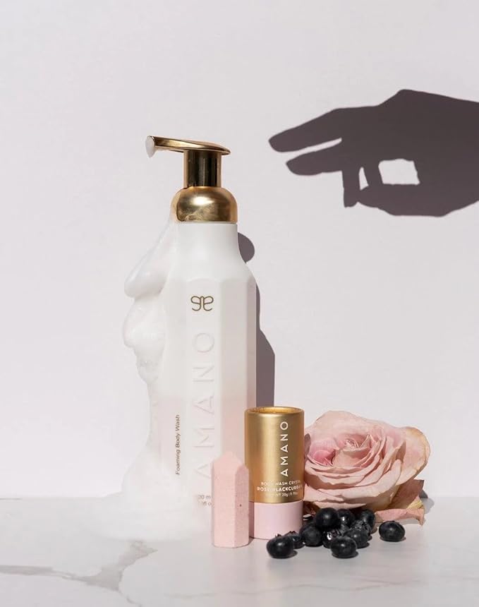 Crystal Body Wash Starter Kit - Luxury Foaming Body Wash with Reusable Bottle &amp Body Wash Vegan Sulfate-FreePhthalate-Free - Glowing and Smoother Skin in 30 DAYS (Rose BlackCurrant)