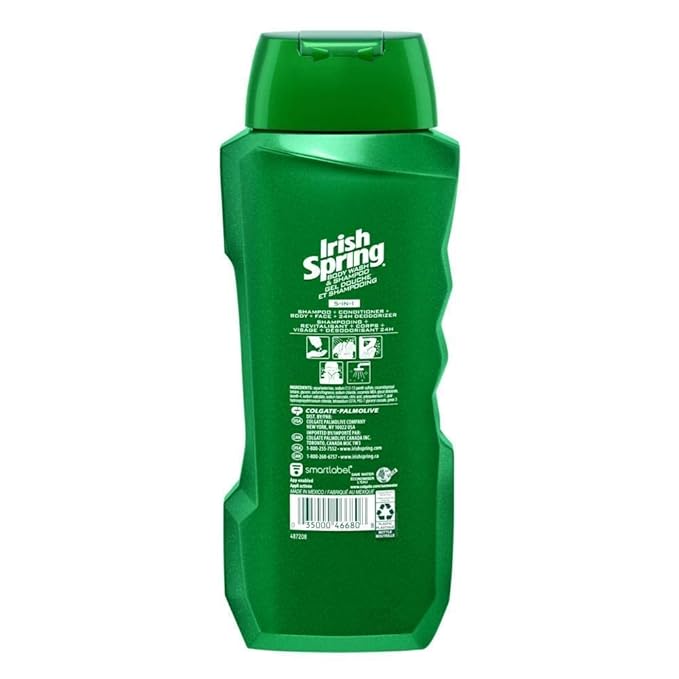 Irish-Spring 5-in-1 Shampoo Conditioner Body Wash Face Wash and Deodorizer 18 oz (Pack of 4)