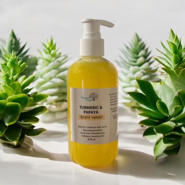 Turmeric Kojic Acid Body Wash with Papaya Extract – Brightening Body Cleanser for Uneven Skin Tone &amp Dark Spots Hydrating Shower Gel with Shea Butter &amp Aloe for Smooth Radiant Skin - 8oz