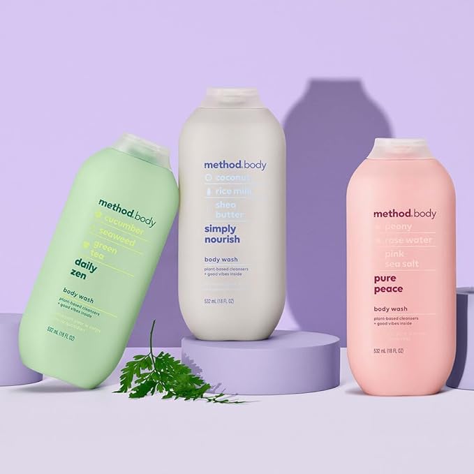 Method Body Wash Variety Pack - Pure Peace 18 fl oz Simply Nourish 18 fl oz Daily Zen 18 fl oz Paraben and Phthalate Free