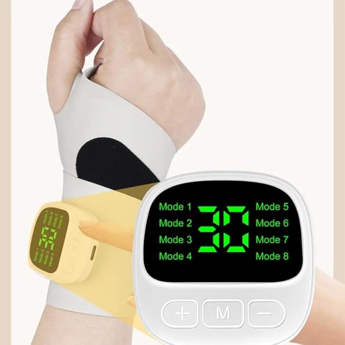 Rechargeable Adjustable Electric Wrist Massager Ergonomic 360° Support Portable Cordless Hand Heating Pad with 8 Modes 30 Intensity Levels for Hand Pain Relief Magnetic Detachable Host (White)