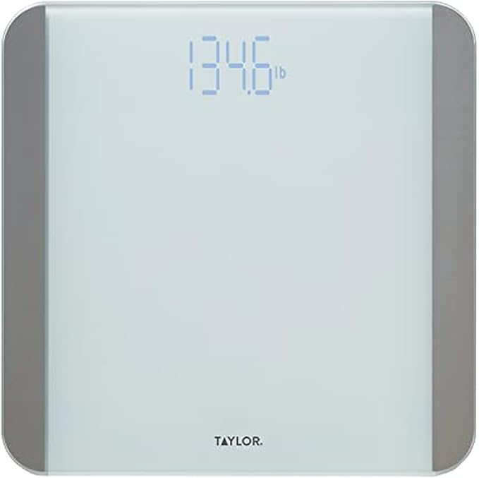 Taylor Glass Digital Bathroom Scale for Body Weight with Motion and Light Sensors Bright LED Display 440 lbs White